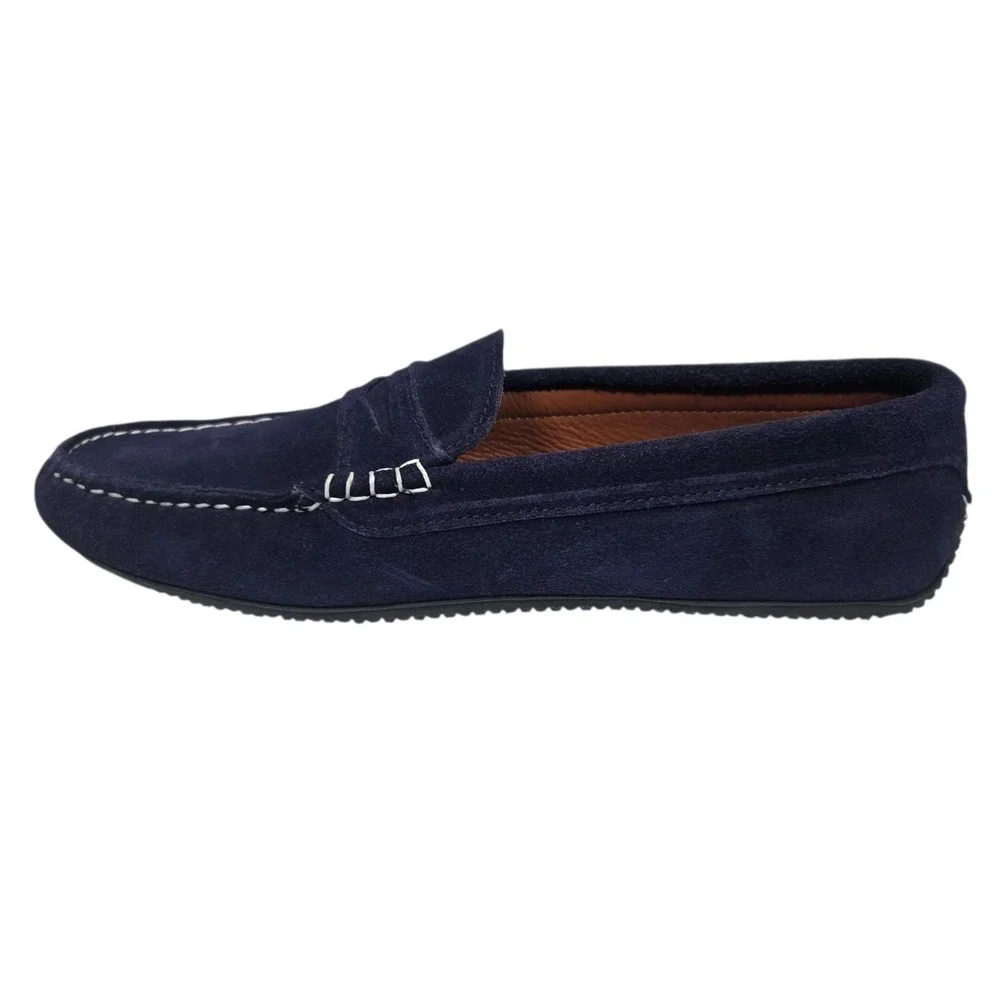 NWOT Quoddy Penny Driver Shoe Navy Blue‎ Suede Leather Slip On Dark Mens 11.5